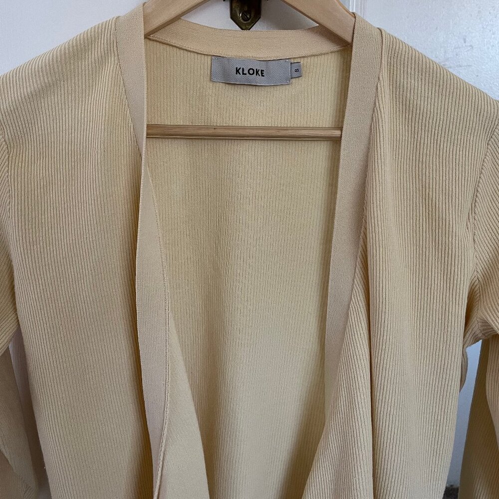 KLOKE Melbourne Designer Wrap Cotton Cardigan Size Small Pale yellow
